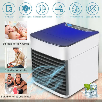 Mini Portable Air Conditioner USB Cooler 7W Tabletop Fan 3 in 1 Purifying Humidifier Cooler with 3 Adjustable Speeds Home Offic