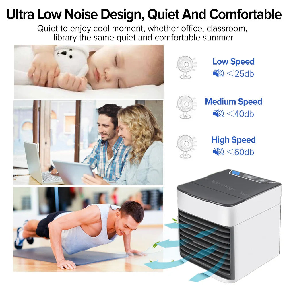 Mini Portable Air Conditioner USB Cooler 7W Tabletop Fan 3 in 1 Purifying Humidifier Cooler with 3 Adjustable Speeds Home Offic