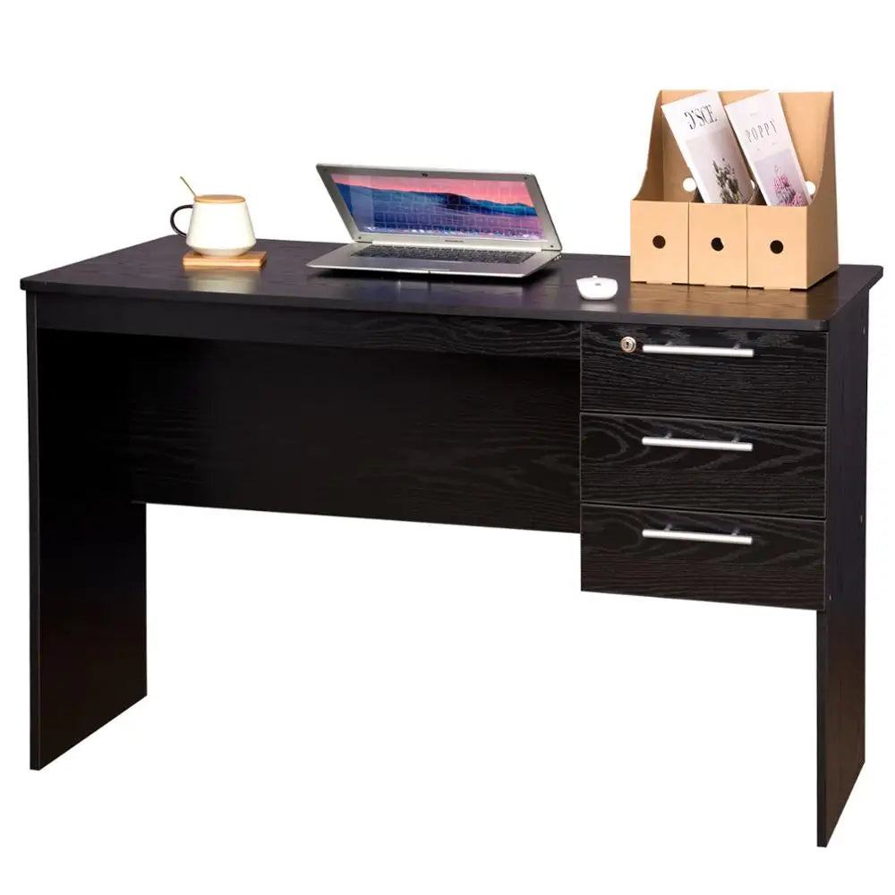 WOLTU Computer Office Desk Black/ White Chipboard Table PC Work Study Table with 3 Drawers Lock for Bedroom Writing Tables